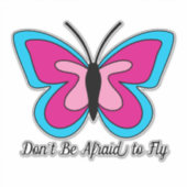 Roze magenta blauwe vlinder | Tekst toevoegen Sticker (Voorkant)