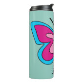 Roze magenta blauwe vlinder | Tekst toevoegen Thermosbeker (Gedraaid links)