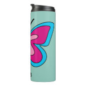 Roze magenta blauwe vlinder | Tekst toevoegen Thermosbeker (Geroteerd rechts)