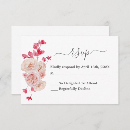 Roze magenta bloem bruiloft RSVP kaart (Voorkant / Achterkant)