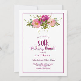 Roze Magenta Bloemen 90ste Verjaardag Brunch Kaart