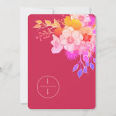 Roze Magenta Bloemen Huwelijksuitnodiging Kaart (Achterkant)