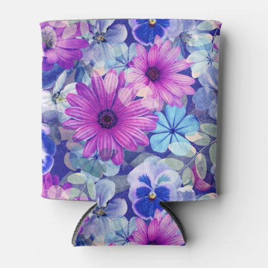 Roze Magenta Blue Floral Pattern Blikjeskoeler (Voorkant)