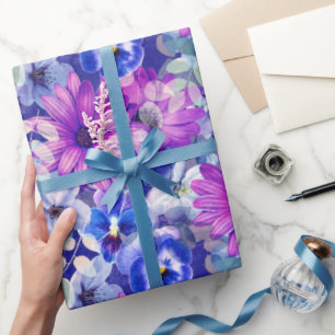 Roze Magenta Blue Floral Pattern Cadeaupapier