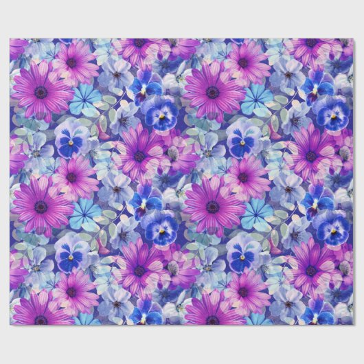 Roze Magenta Blue Floral Pattern Cadeaupapier (Vlak)
