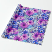 Roze Magenta Blue Floral Pattern Cadeaupapier (Uitgerold)