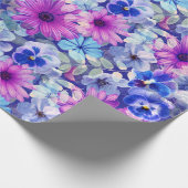 Roze Magenta Blue Floral Pattern Cadeaupapier (Hoek)