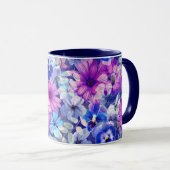 Roze Magenta Blue Floral Pattern Mok (Voorkant rechts)
