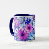 Roze Magenta Blue Floral Pattern Mok (Voorkant links)