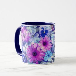Roze Magenta Blue Floral Pattern Mok