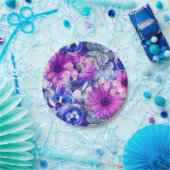 Roze Magenta Blue Floral Pattern Papieren Bordje (Feest)
