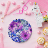 Roze Magenta Blue Floral Pattern Papieren Bordje (Feest)