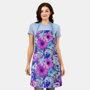 Roze Magenta Blue Floral Pattern Schort