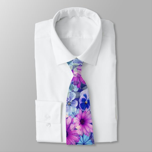 Roze Magenta Blue Floral Pattern Stropdas (Gebonden)