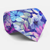 Roze Magenta Blue Floral Pattern Stropdas (Opgerold)