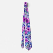 Roze Magenta Blue Floral Pattern Stropdas (Achterkant)