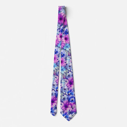 Roze Magenta Blue Floral Pattern Stropdas (Achterkant)