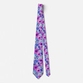 Roze Magenta Blue Floral Pattern Stropdas (Voorkant)
