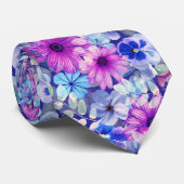 Roze Magenta Blue Floral Pattern Stropdas (Opgerold)