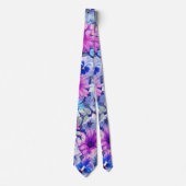 Roze Magenta Blue Floral Pattern Stropdas (Voorkant)