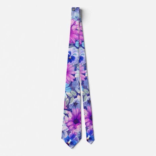 Roze Magenta Blue Floral Pattern Stropdas (Voorkant)