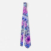 Roze Magenta Blue Floral Pattern Stropdas (Achterkant)