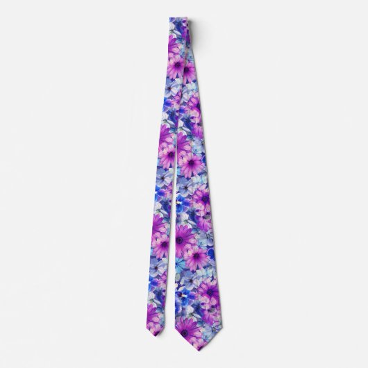 Roze Magenta Blue Floral Pattern Stropdas (Achterkant)