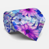 Roze Magenta Blue Floral Pattern Stropdas (Opgerold)