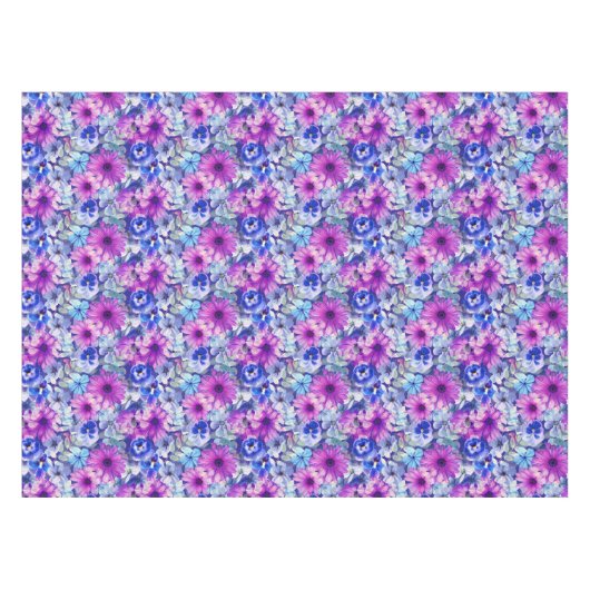 Roze Magenta Blue Floral Pattern Tafelkleed (Voorkant (Horizontaal))