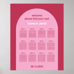 Roze Magenta Boog 12 Tafel Stoelenkaart Poster