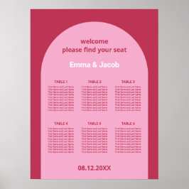 Roze Magenta Boog 6 Tafel Stoelenkaart Poster