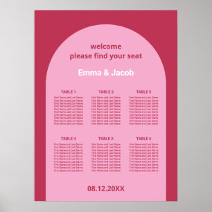 Roze Magenta Boog 6 Tafel Stoelenkaart Poster