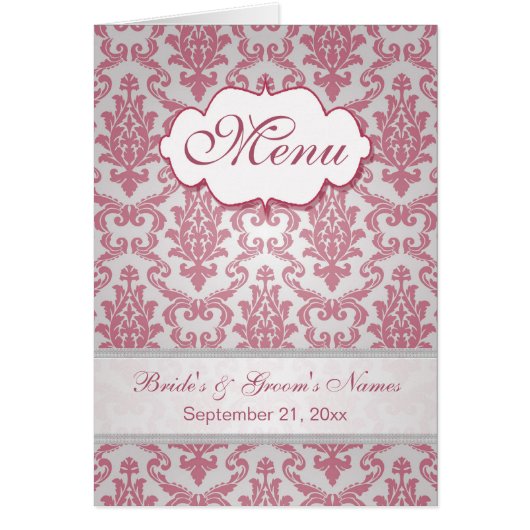 Roze magenta Damask Menu (Voorkant)