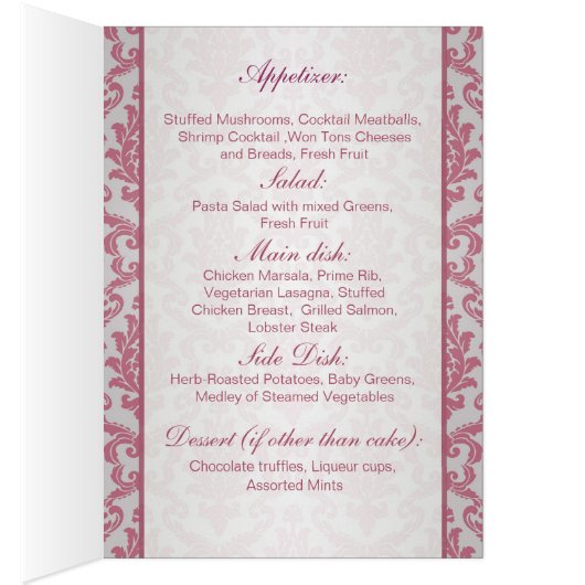 Roze magenta Damask Menu (Binnen (Rechts))