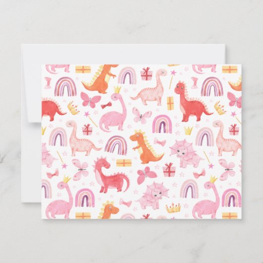 Roze Magenta Dino Dinosaur Script Notitiekaartje (Achterkant)