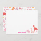 Roze Magenta Dino Dinosaur Script Notitiekaartje (Voorkant / Achterkant)
