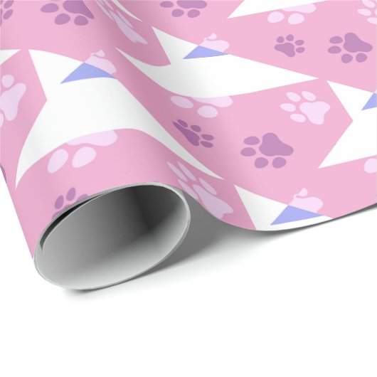 Roze, Magenta en Witte Poot Print Wrapping Cadeaupapier (Rol Hoek)