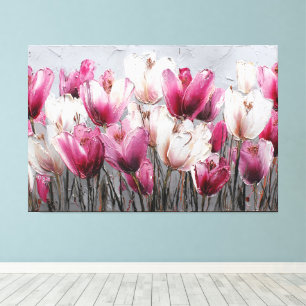Roze, Magenta en Witte Tulpen Textuur Abstract Canvas Afdruk