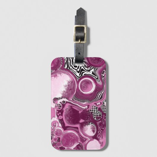 Roze, magenta en zwart-witvormig kunstkleurmateria bagagelabel (Voorkant (verticaal))