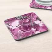 Roze, magenta en zwart-witvormig kunstkleurmateria bier onderzetter (Linkerzijde)