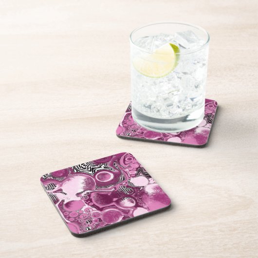 Roze, magenta en zwart-witvormig kunstkleurmateria bier onderzetter (Rechterzijde)