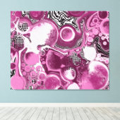 Roze, magenta en zwart-witvormig kunstkleurmateria canvas afdruk (Insitu (Houten vloer))