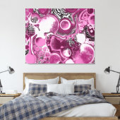Roze, magenta en zwart-witvormig kunstkleurmateria canvas afdruk (Insitu (Slaapkamer))