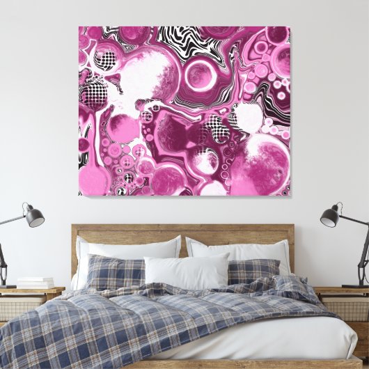 Roze, magenta en zwart-witvormig kunstkleurmateria canvas afdruk (Insitu (Slaapkamer))