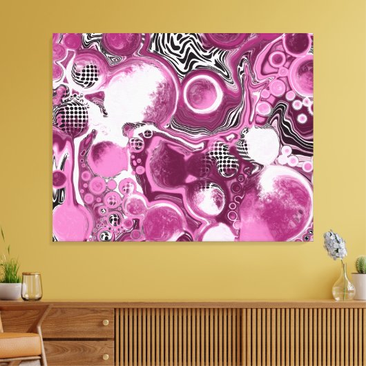 Roze, magenta en zwart-witvormig kunstkleurmateria canvas afdruk (Insitu (Woonkamer))