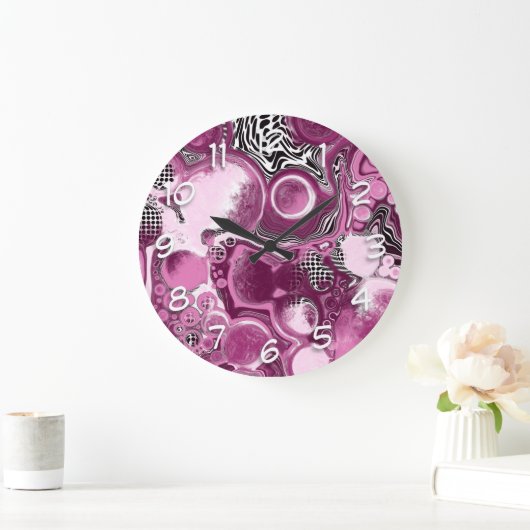 Roze, magenta en zwart-witvormig kunstkleurmateria grote klok (Huis)