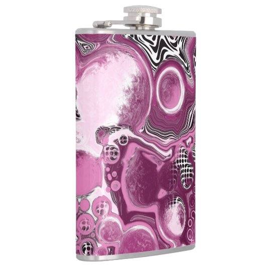 Roze, magenta en zwart-witvormig kunstkleurmateria heupfles (Rechts)