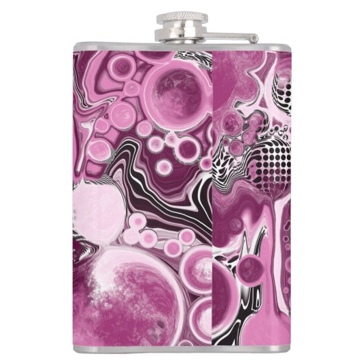 Roze, magenta en zwart-witvormig kunstkleurmateria heupfles (Achterkant)