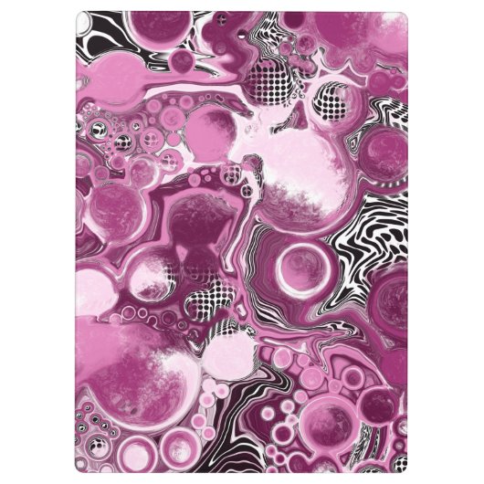 Roze, magenta en zwart-witvormig kunstkleurmateria klembord (Achterkant)