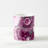 Roze, magenta en zwart-witvormig kunstkleurmateria koffiemok (Center)
